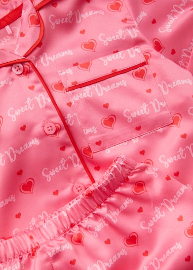 Girls Pink Sweet Dreams Satin Pyjama & Scrunchie Set (4-13yrs)