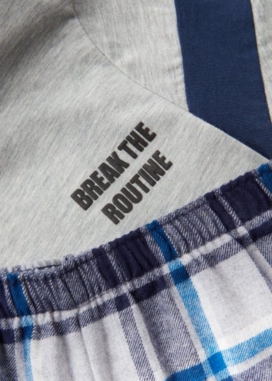 Boys Grey Check Print Woven Pyjama Set (4-13yrs)