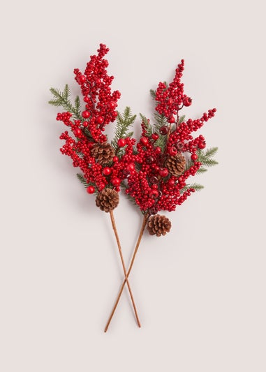 2 Pack Red Berries Acorn Single Stems (85cm)