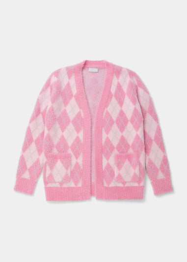 Girls Pink Diamond Fluffy Cardigan (4-13yrs)