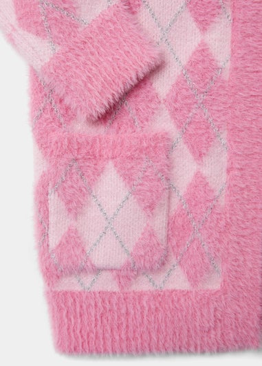 Girls Pink Diamond Fluffy Cardigan (4-13yrs)