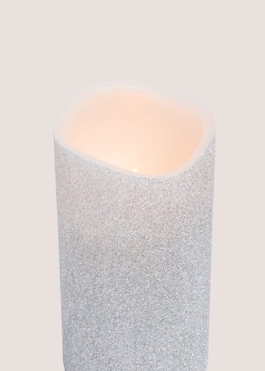 Small Silver Glitter LED Candle (15cm x 7.5cm) - Matalan