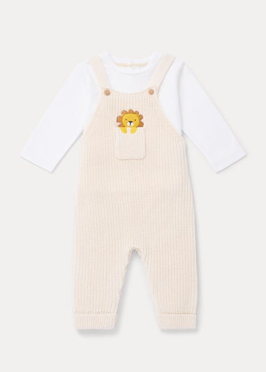 Baby Cream Lion Knitted Dungarees & T-Shirt Set (Newborn-23mths)