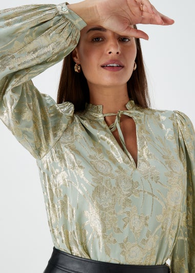 Et Vous Gold Metallic Popover Blouse