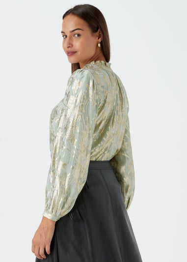 Et Vous Gold Metallic Popover Blouse