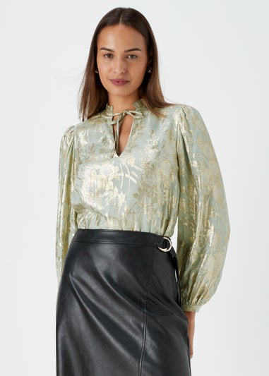 Et Vous Gold Metallic Popover Blouse