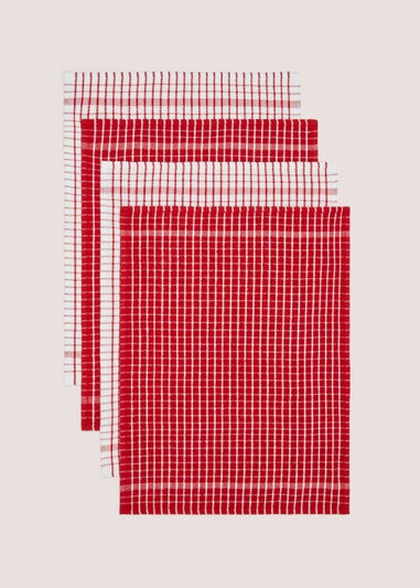 4 Pack Red Check Tea Towels (60cm x 45cm)