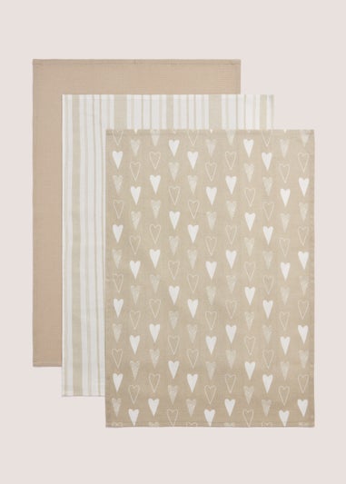 3 Pack Heart Print Tea Towels (65cm x 45.5cm)