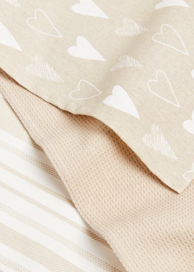 3 Pack Heart Print Tea Towels (65cm x 45.5cm)