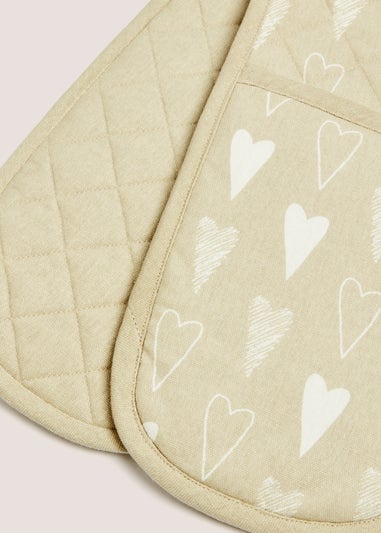 Neutral Heart Print Oven Gloves (92cm x 18.5cm)
