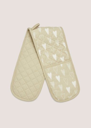 Neutral Heart Print Oven Gloves (92cm x 18.5cm)