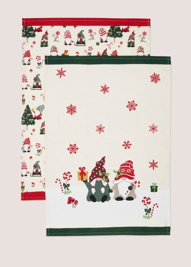 2 Pack Multicoloured Christmas Gonk Tea Towels (65.5cm x 45cm)