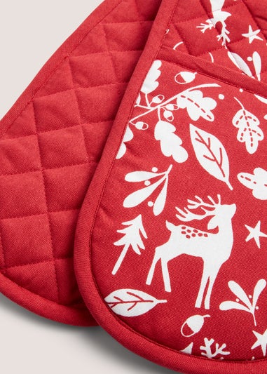 Red Christmas Stag Oven Gloves (90cm x 18cm)