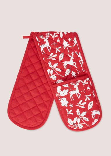 Red Christmas Stag Oven Gloves (90cm x 18cm)