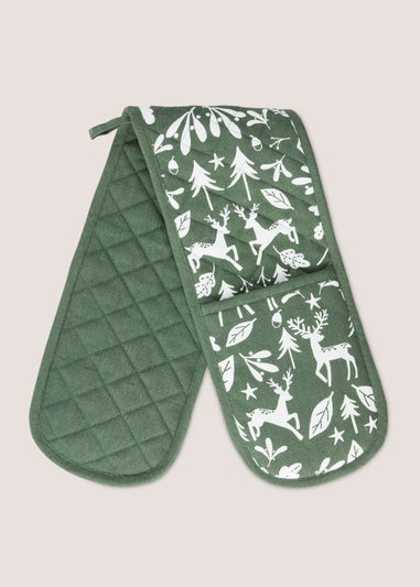 Green Christmas Stag Oven Gloves (90cm x 18cm)