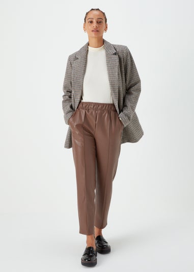 Brown PU Tapered Trousers