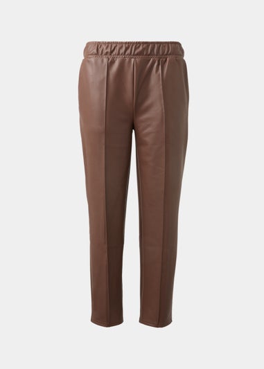 Brown PU Tapered Trousers