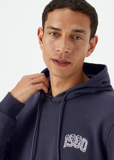 Navy 1980 Embroidered Pull-On Hoodie