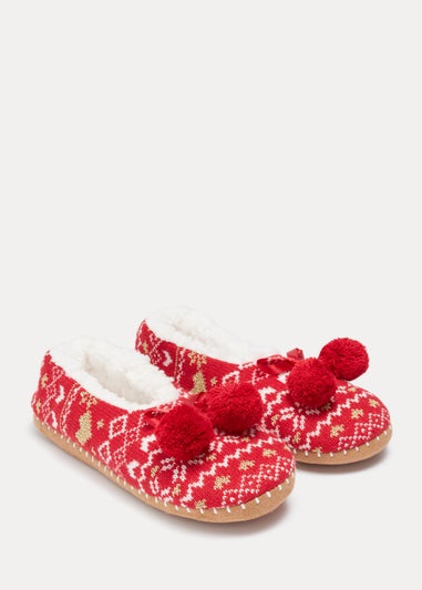 Red Fair Isle Slippers