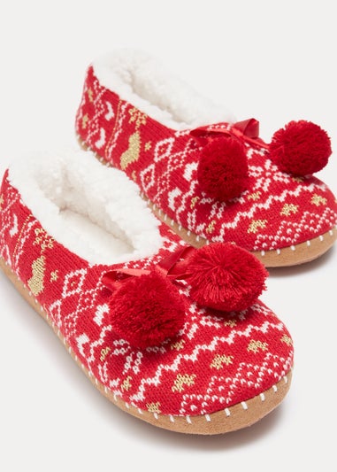 Red Fair Isle Slippers