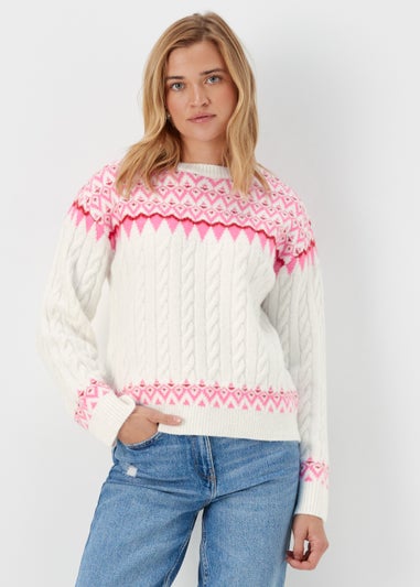 Cream & Pink Fair Isle Jumper