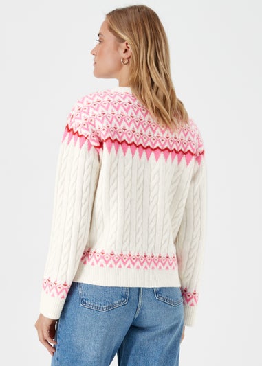 Cream & Pink Fair Isle Jumper - Matalan