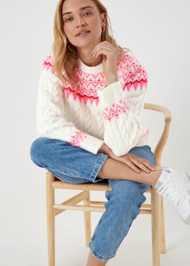 Cream & Pink Fair Isle Jumper