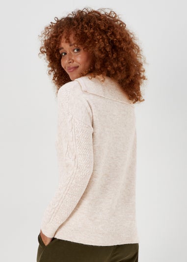 Beige Zip Neck Cable Knit Jumper