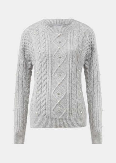 Grey Pearl Cable Knit Jumper