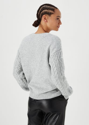 Grey Pearl Cable Knit Jumper