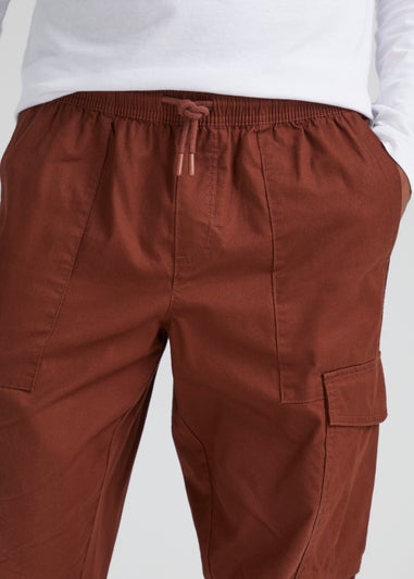 Red Cuffed Slim Fit Cargo Trousers