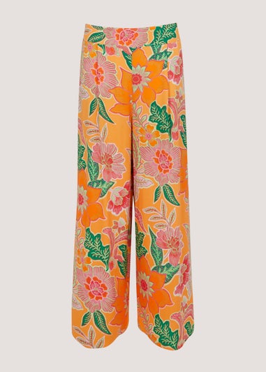 Multicoloured Floral Wide Leg Cropped Trousers