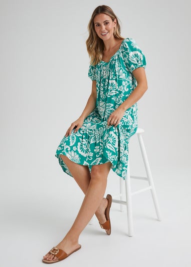 Turquoise Floral Print Dress