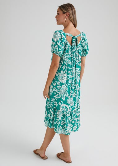 Turquoise Floral Print Dress