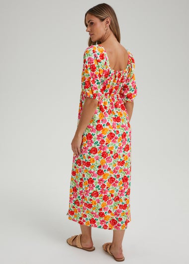 Multicoloured Floral Print Midi Dress