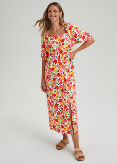 Multicoloured Floral Print Midi Dress