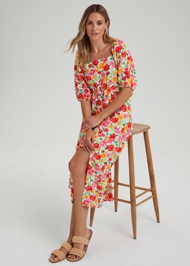 Multicoloured Floral Print Midi Dress