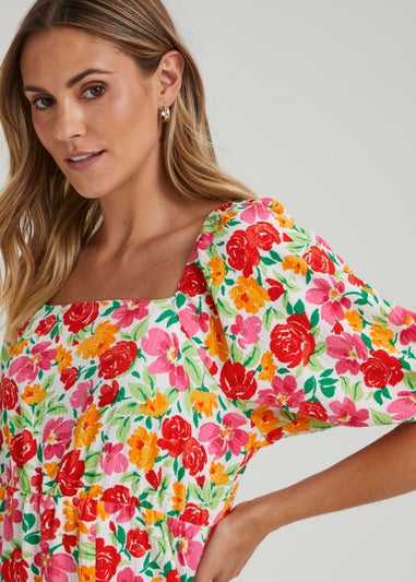 Multicoloured Floral Print Midi Dress