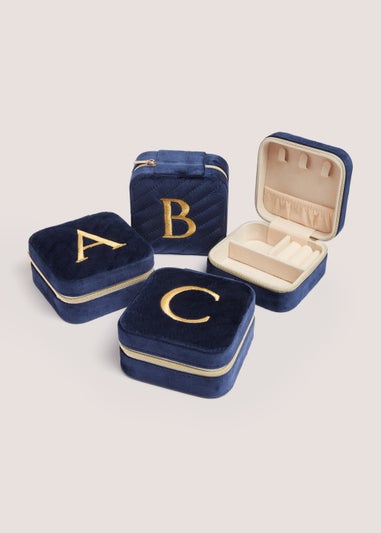 Navy Alphabet Jewellery Box (9.5cm x 9.5cm x 4.5cm)