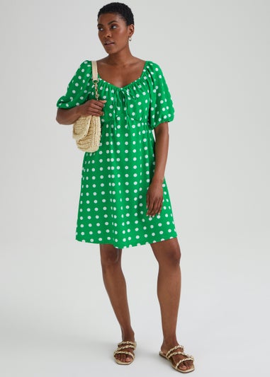 Green Spot Print Mini Dress