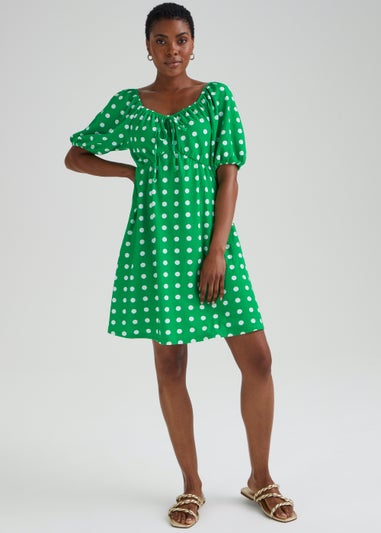 Green Spot Print Mini Dress