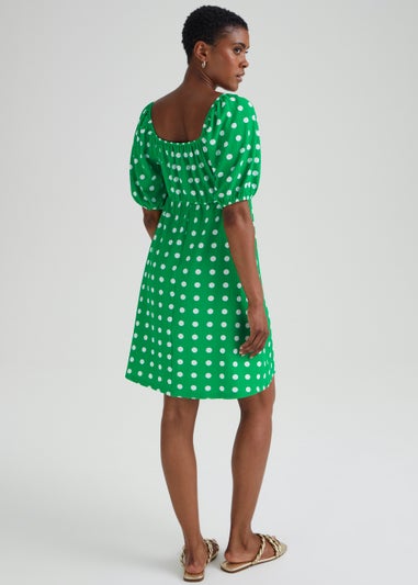 Green Spot Print Mini Dress