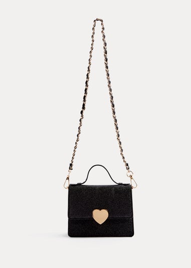 Girls Black Glitter Heat Cross Body Bag