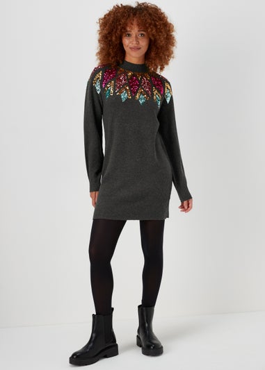 Charcoal Sequin Yoke Tunic Dress