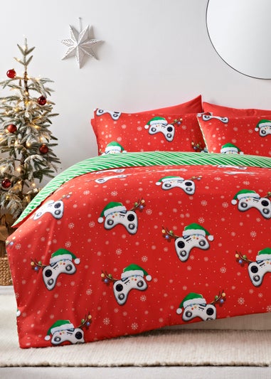 Red Game Controller Christmas Duvet Cover