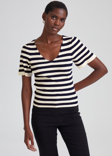 Et Vous Navy Stripe Knitted T-Shirt