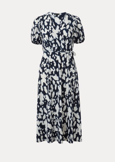 Et Vous Navy & White Print Wrap Midi Dress