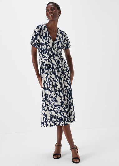 Et Vous Navy & White Print Wrap Midi Dress