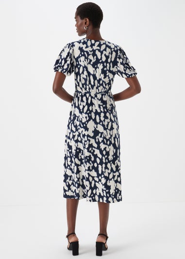 Et Vous Navy & White Print Wrap Midi Dress