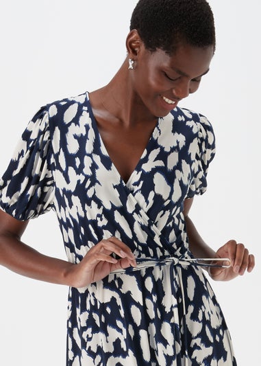 Et Vous Navy & White Print Wrap Midi Dress